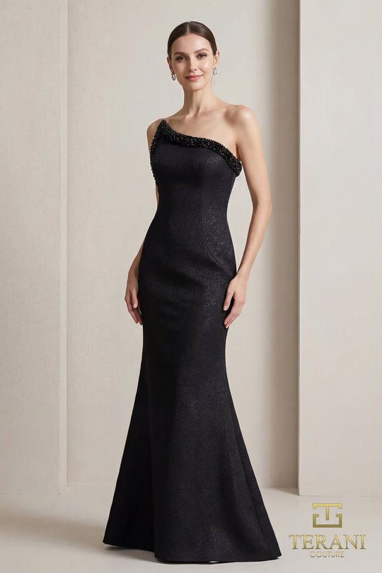 Terani Couture 262E7107 - Jacquard Beaded Neckline Evening Gown