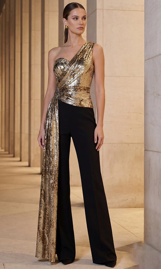 Terani Couture 262E7144 Print Lame Jumpsuit