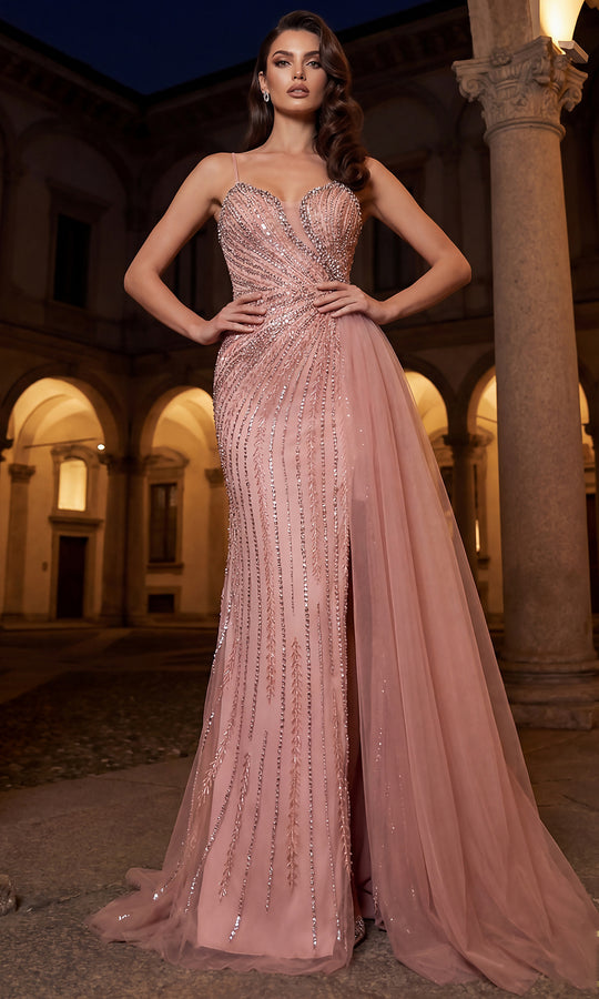 Terani Couture 262GL7515 - Lace-Up Back Linear Beaded Evening Gown