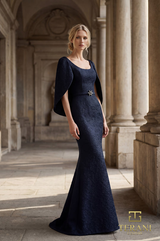 Terani Couture 262M7262 - Jacquard Scoop Neckline Mermaid Gown
