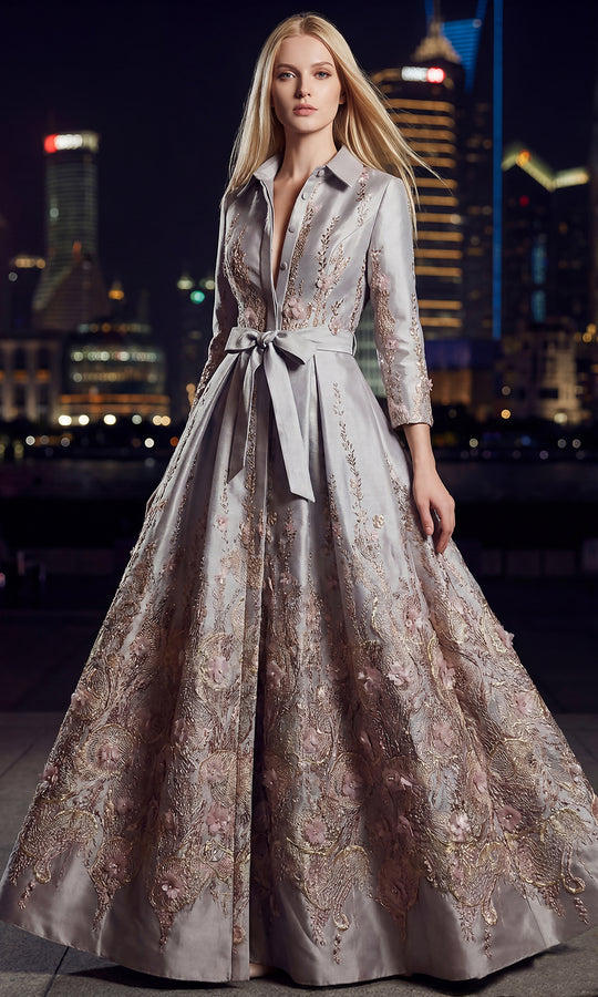 Terani Couture 262M7269 - Collared A-Line Formal Gown with Buttons
