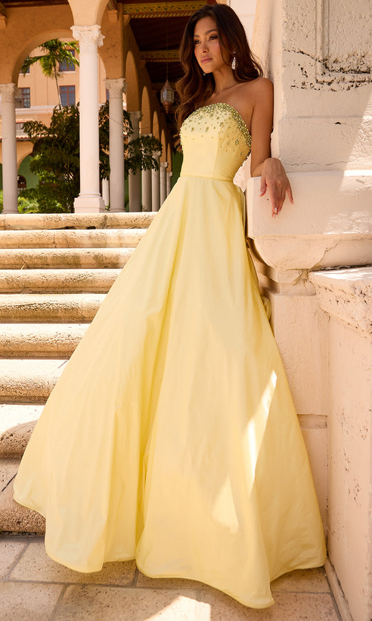 Ava Presley 26417 - Beaded Ruffled Back Taffeta Prom Gown