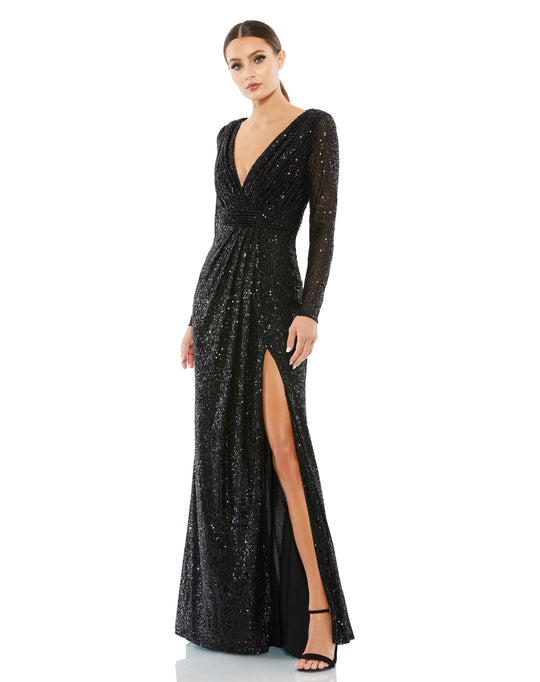 Ieena Duggal - 26490I Long Sleeve Sequin Ornate Dress