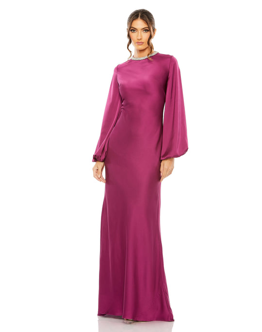 Ieena Duggal 26575 - Bishop Sleeve Satin Evening Gown | Couture Candy