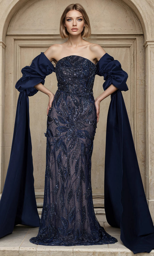 Janique 268005 - Ornate Cape Sleeve Mermaid Evening Gown