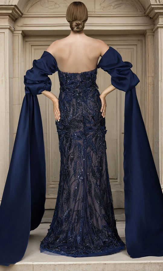 Janique 268005 - Ornate Cape Sleeve Mermaid Evening Gown