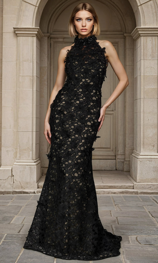 Janique 268008 - Cut Out High Neck Floral Mermaid Gown