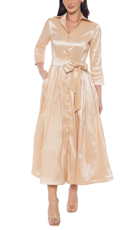 Marina 268350 - Collar Neck Taffeta Tea-Length Dress