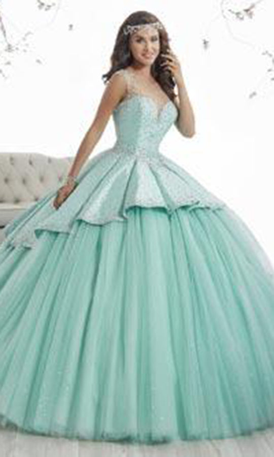 Quinceanera Collection - 26873 Illusion Jewel Pleated Ballgown