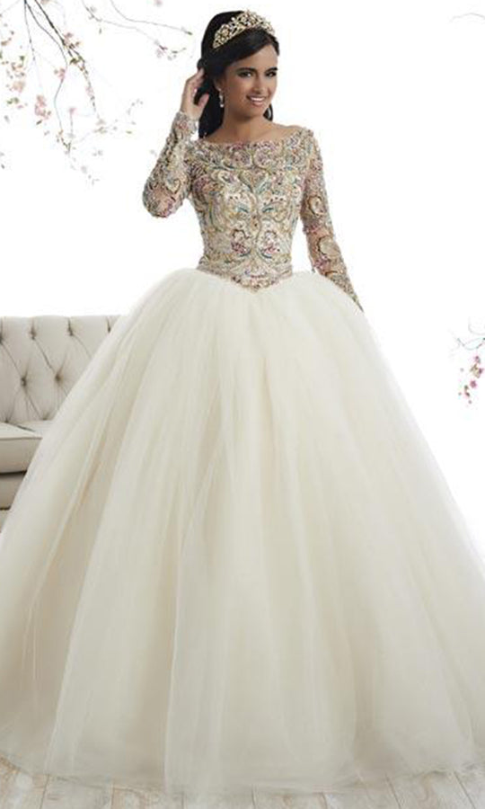 Quinceanera Collection - 26875 Beaded Long Sleeves Ballgown