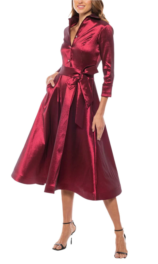 Marina 269032 - Taffeta Collared Tea-Length Dress