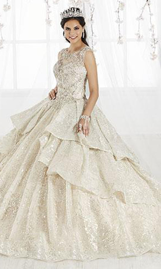 Quinceanera Collection - 26910 Tiered Illusion Jewel Ballgown
