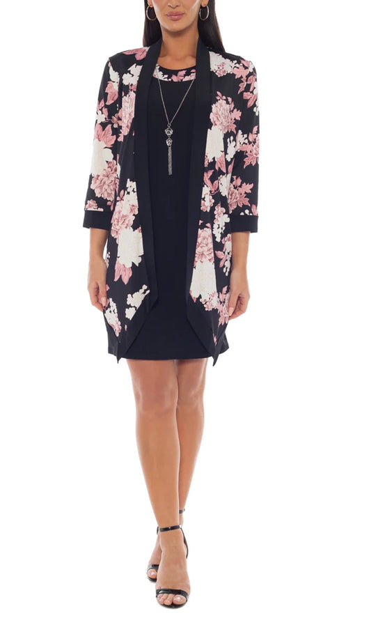 Marina 269194 - Solid Sheath Dress with Floral Jacket