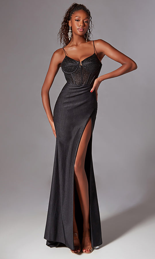 Aerie Couture 269 - Glitter Corset Gown with High Slit