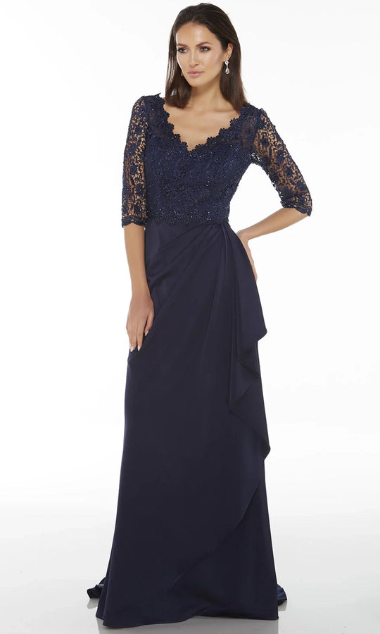 Alyce Paris 27242 - Beaded Lace Three-Quarter Sleeve Gown