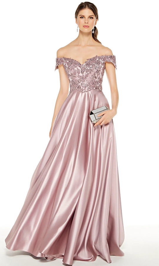 Alyce Paris 27393 - Silk Satin Off-Shoulder Gown