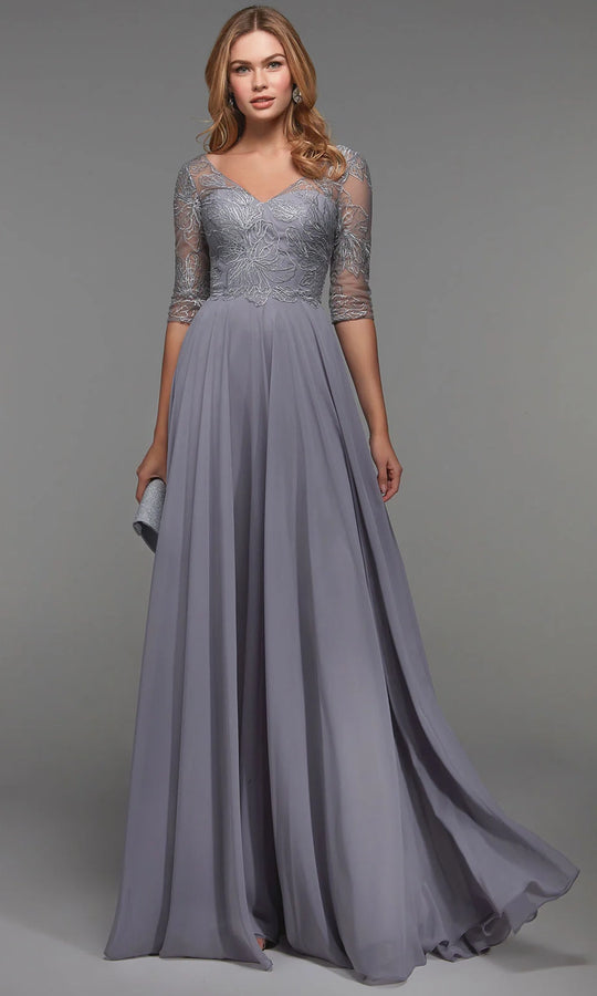 Alyce Paris 27475 - V-Neck Sequin Lace Gown with Sheer Sleeves