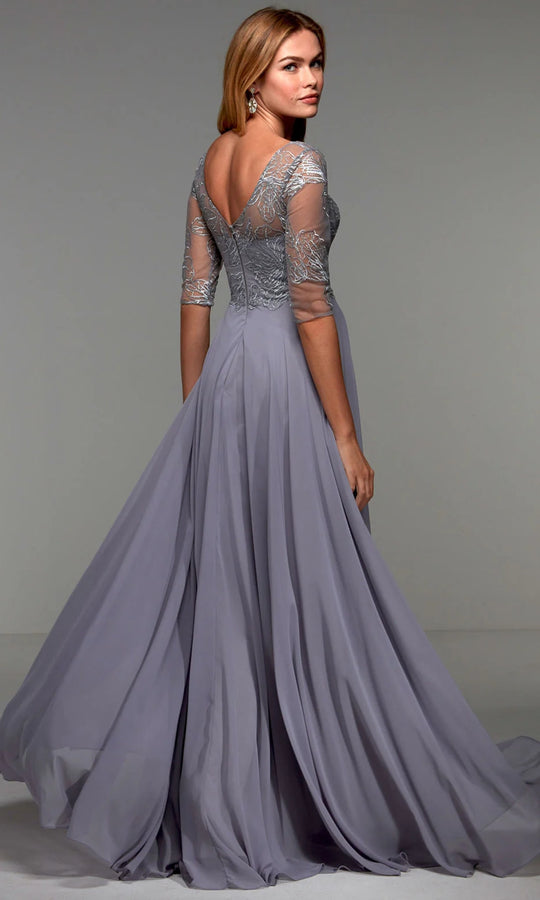 Alyce Paris 27475 - V-Neck Sequin Lace Gown with Sheer Sleeves