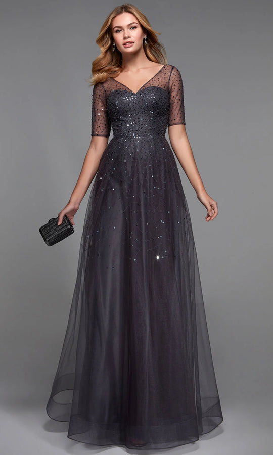 Alyce Paris 27481 - Illusion Short Sleeve Glitter Formal Dress