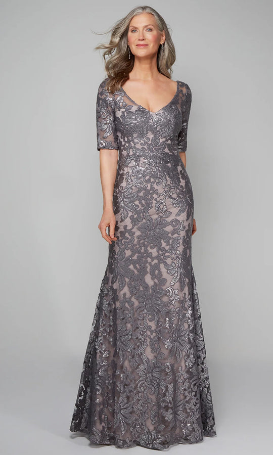 Alyce Paris 27497 - Short Sleeve Patterned Sequin Formal Gown