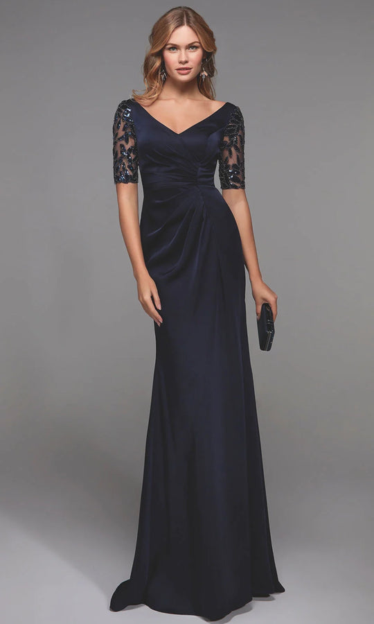 Alyce Paris 27498 - Embellished Sheer Sleeve Satin Evening Gown