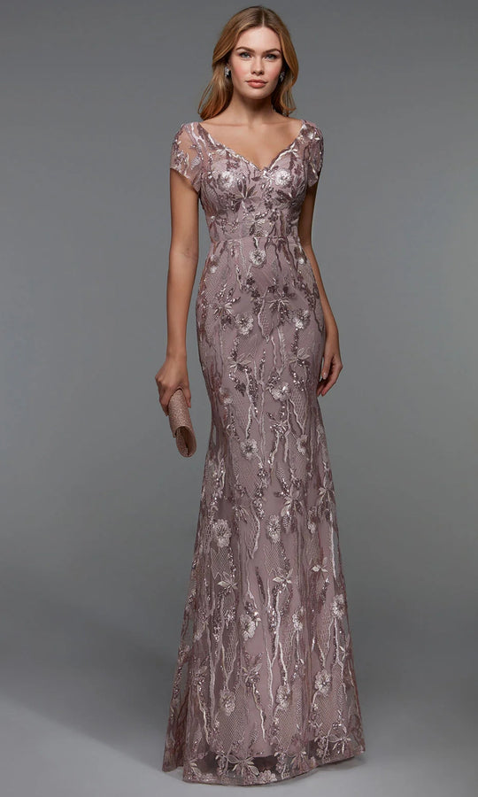 Alyce Paris 27533 - V-Neck Floral Lace Evening Dress