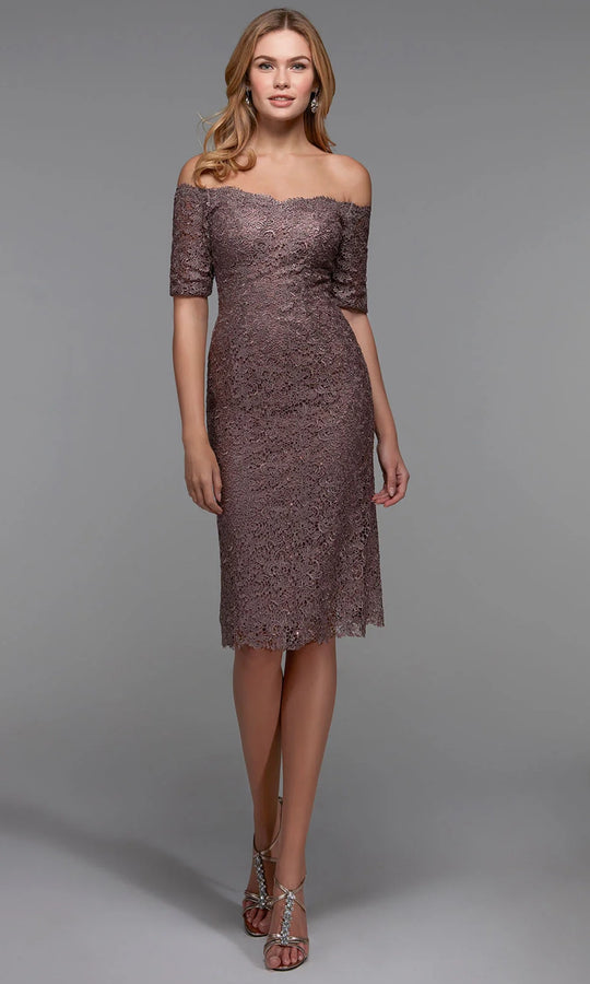 Alyce Paris 27535 - Off Shoulder Knee-Length Lace Dress