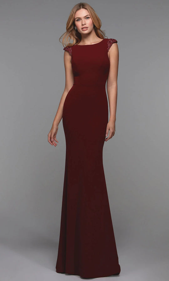 Alyce Paris 27539 - Sleek Jersey Sheath Dress with Cap Sleeves