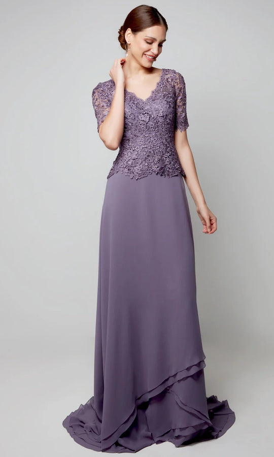 Alyce Paris 27556 - Tiered Hem Scalloped V-Neck Dress