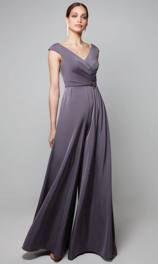 Alyce Paris 27559 - Embellished V-Neck Wide Leg Jumpsuit