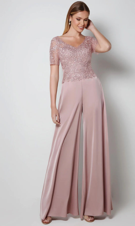 Alyce Paris 27564 - Floral Embroidered Wide V-Neck Jumpsuit