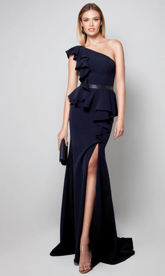 Alyce Paris 27577 - One Shoulder Ruffle Gown with Slit
