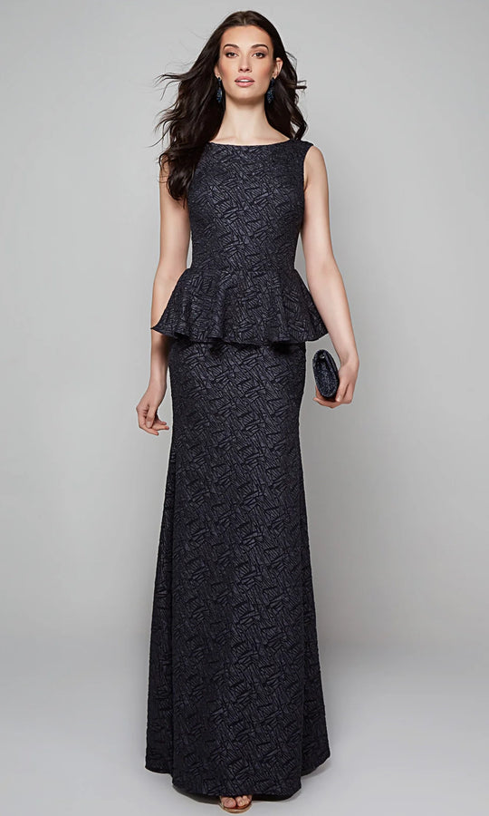 Alyce Paris 27579 - Jacquard Peplum Sheath Evening Gown