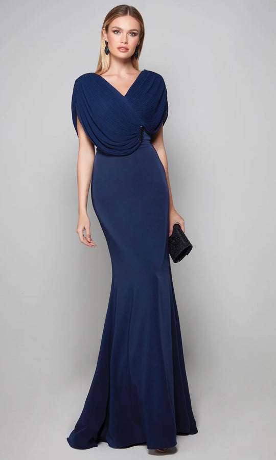 Alyce Paris 27591 - Draped Top V-Neck Crepe Dress