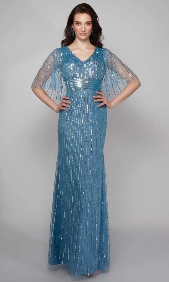 Alyce Paris 27599 - Linear Beaded Flutter Sleeves Dress