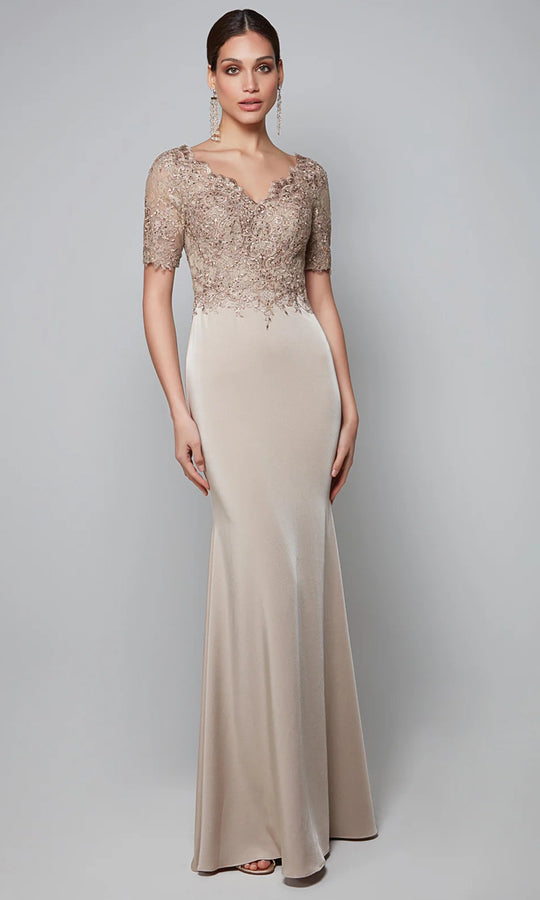 Alyce Paris 27615 - Beaded Lace Short Sleeve Crepe Dress