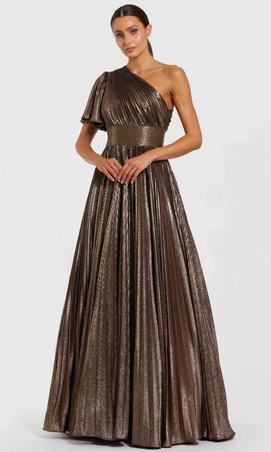 Ieena Duggal 27625 - One Shoulder Metallic Gown with Beaded Waist