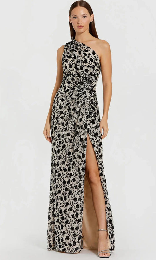 Ieena Duggal 27626 - Floral Velvet Detail One Shoulder Dress