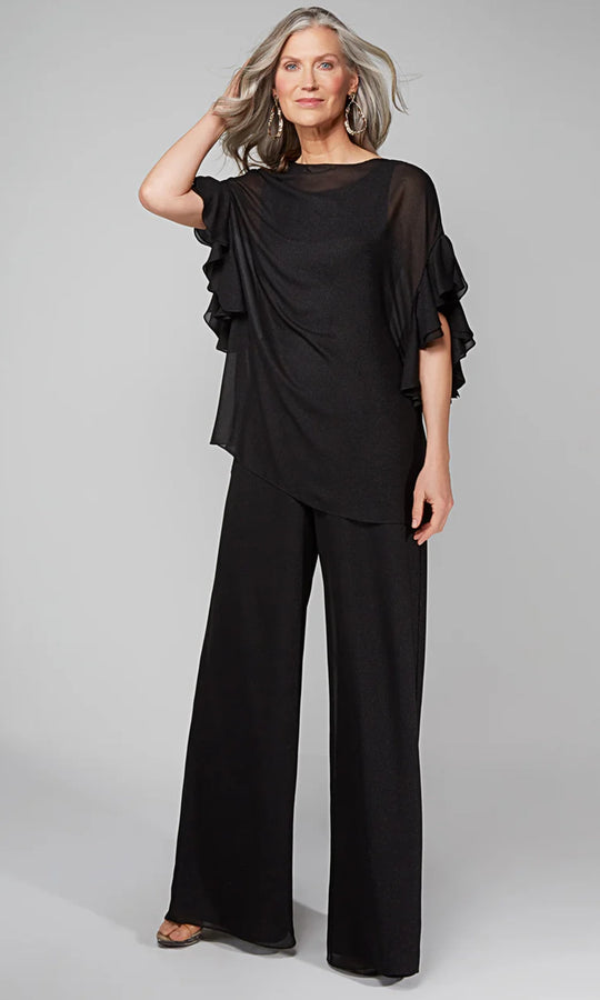 Alyce Paris 27633 - Chic Wide-Leg Pants Set with Overlay Top