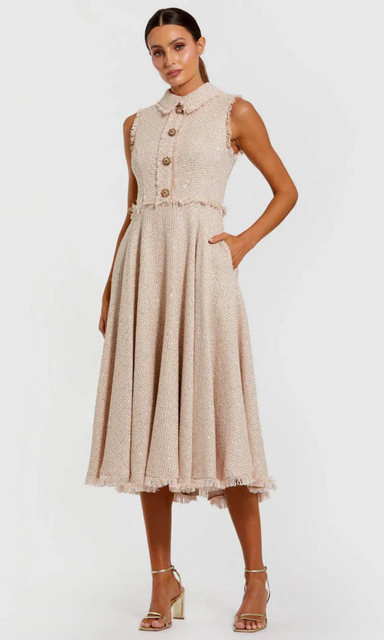 Mac Duggal 27658 - Sleeveless Boucle Collared Midi Dress