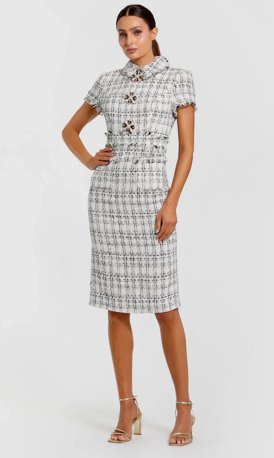 Mac Duggal 27660 - Boucle Short Sleeve Knee-Length Dress