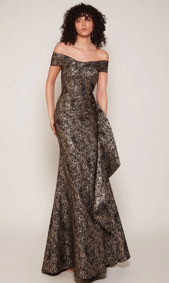 Alyce Paris 27667 - Off Shoulder Side Ruffle Jacquard Dress