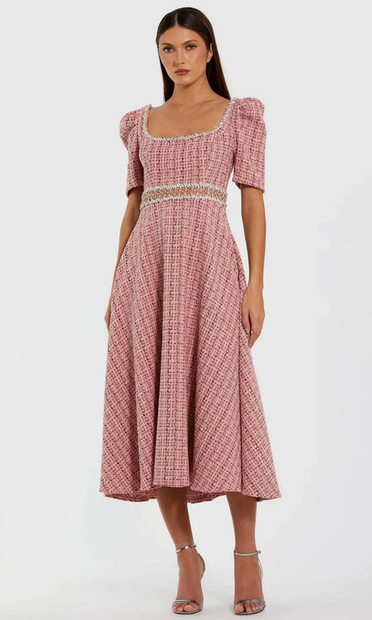 Mac Duggal 27687 - Tea-Length Boucle Puff Sleeve Dress