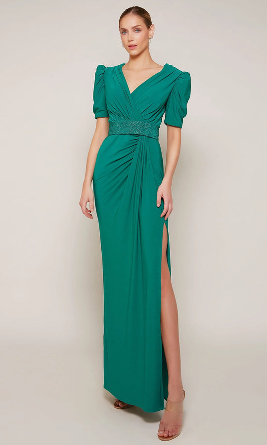 Alyce Paris 27690 - Beaded Waist Ruched V-Neck Dress