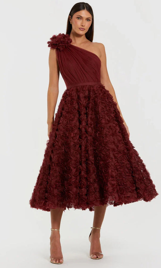 Ieena Duggal 27698 - Rosette Tea-Length One Shoulder Dress