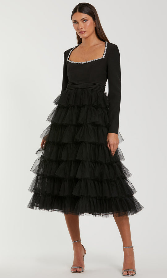 Ieena Duggal 27707 - Crystal Trim Tiered Tea-Length Dress