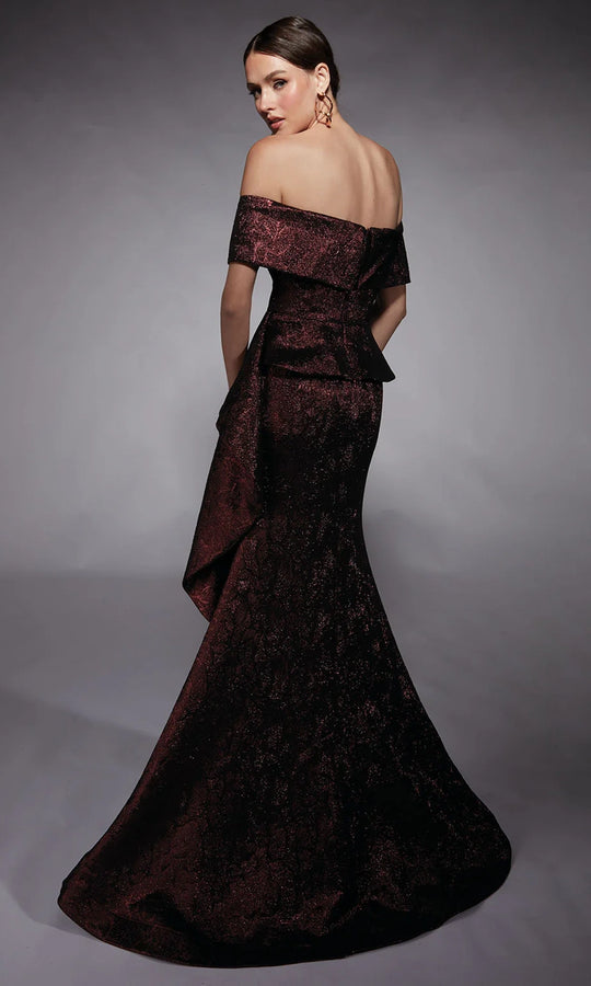 Alyce Paris 27707 - Off Shoulder Peplum Jacquard Gown