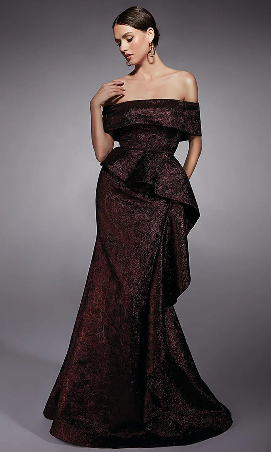 Alyce Paris 27707 - Off Shoulder Peplum Jacquard Gown