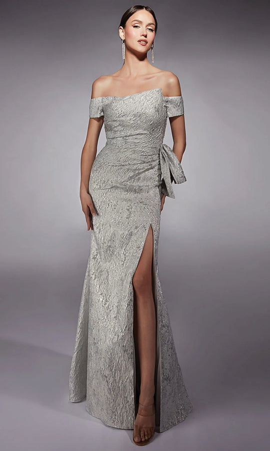 Alyce Paris 27717 - Textured Off Shoulder Asymmetric Dress