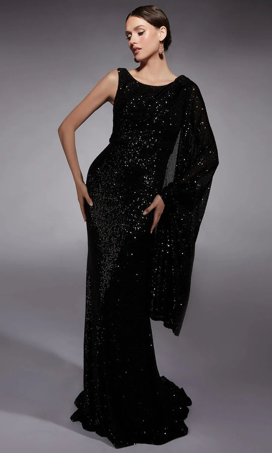 Alyce Paris 27718 - Sequin Ornate One Shoulder Cape Dress